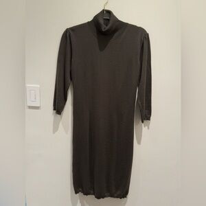 MaxMara Chocolate Brown Ribbed Knit Turtleneck Silk Panel Abitdo Dress Size M